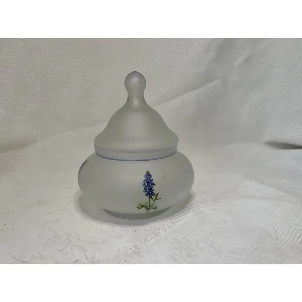 Viking USA‎ Frosted Glass Jar Bell Lid Floral Design Crystal